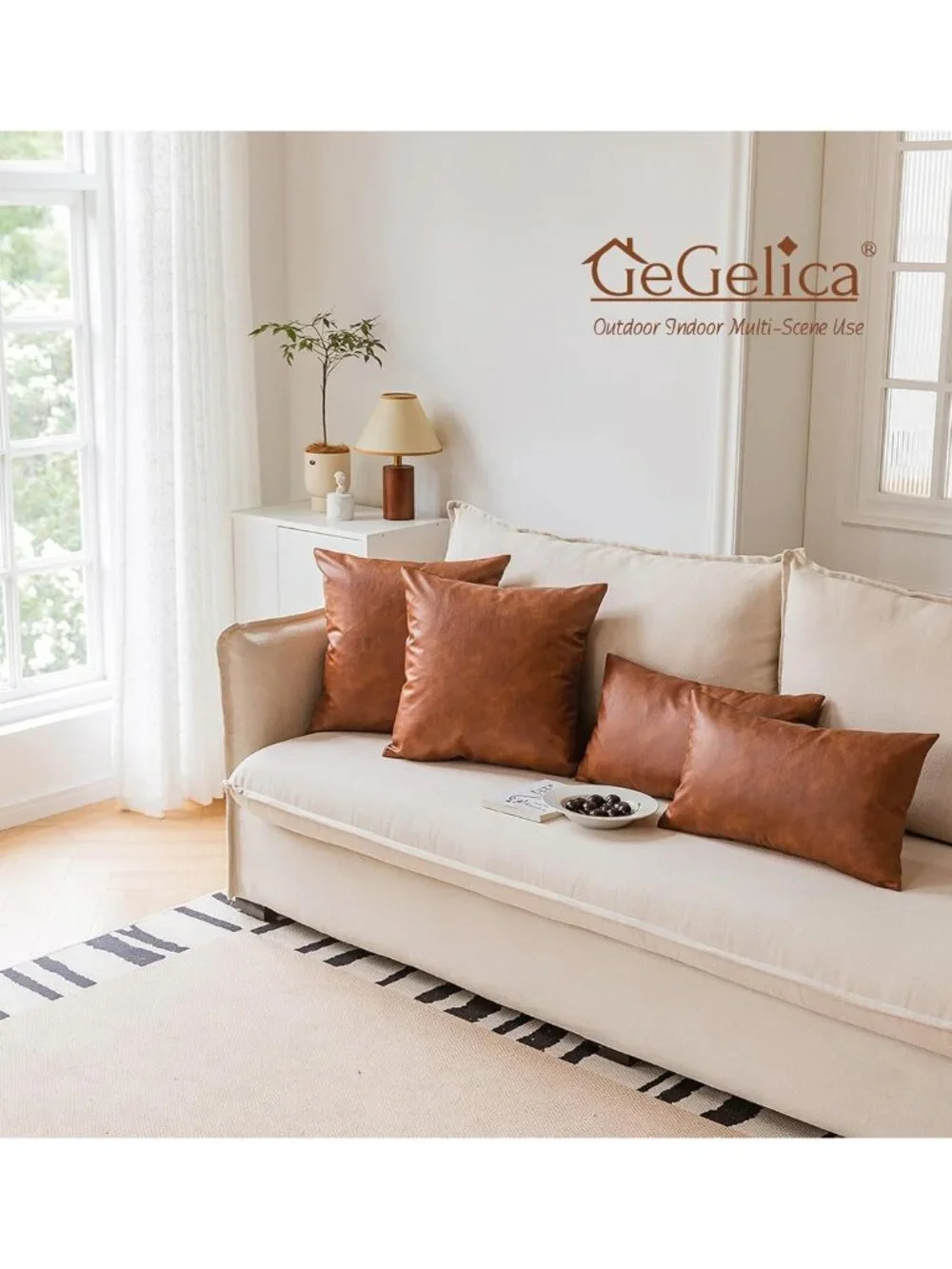 Set of 2 Brown Faux Leather Throw Pillow Covers 12x20 Inch Decorative Cushions